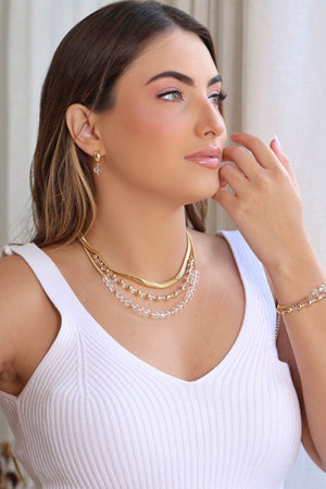 Pulseira Bolas Lisas e Cristais Banhado a Ouro 18K