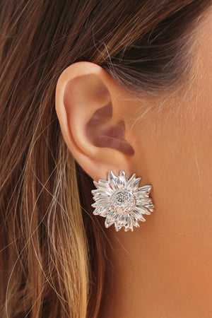 Brinco Flor Margarida 2.6 cm Ródio Branco