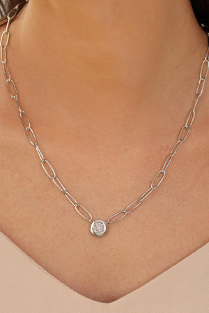 Gargantilha Elos Ovais Ponto de Luz Cristal Ródio Branco - 45 cm