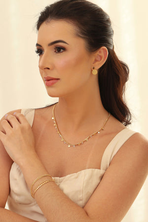 Gargantilha Plaquinhas Pontos de Luz Cristal Banhado a Ouro 18K - 45 cm