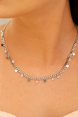 Gargantilha Plaquinhas Pontos de Luz Cristal Ródio Branco - 45 cm