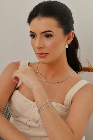 Pulseira Dupla Plaquinhas Elos Ródio Branco