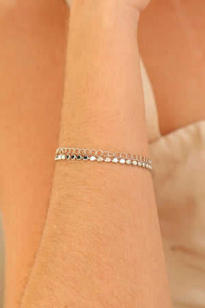 Pulseira Dupla Plaquinhas Elos Ródio Branco