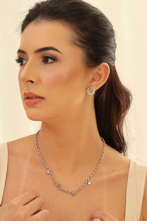 Gargantilha Elos Portugueses Pontos de Luz Cristal Ródio Branco - 45 cm