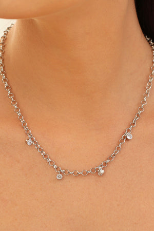 Gargantilha Elos Portugueses Pontos de Luz Cristal Ródio Branco - 45 cm