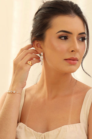 Brinco Baguetes Cristal 4.0 cm Banhado a Ouro 18K