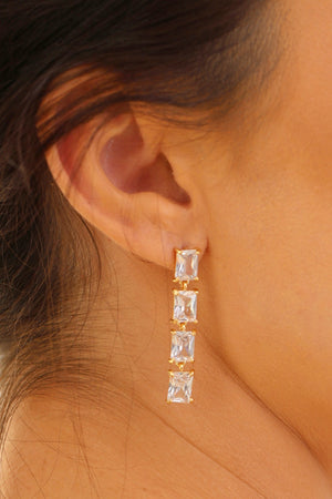Brinco Baguetes Cristal 4.0 cm Banhado a Ouro 18K