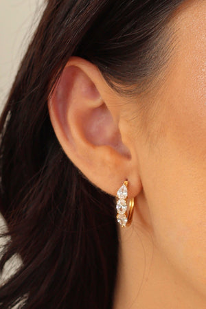 Brinco Argola Click Gotas Cristal 1.9 cm Banhado a Ouro 18K