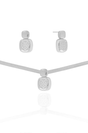 Conjunto Malha Fita Coração Cravejado Cristal Ródio Branco