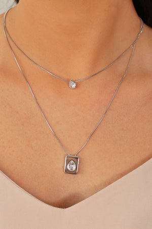 Gargantilha Dupla Gotas Cristal Ródio Branco