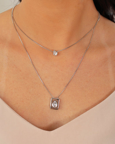 Gargantilha Dupla Gotas Cristal Ródio Branco