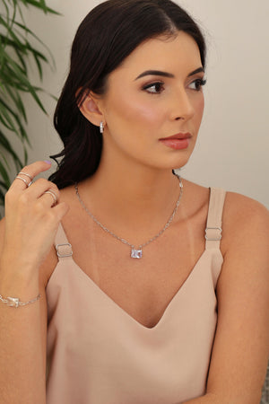 Pulseira Elos Retangulo Cristal Ródio Branco