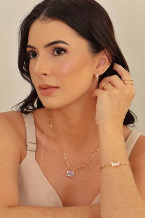 Gargantilha Elos Retângulo Cristal Banhado a Ouro 18K - 45 cm