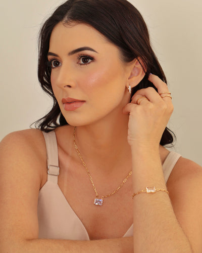 Colar Elos Retângulo Cristal Banhado a Ouro 18K - 45 cm