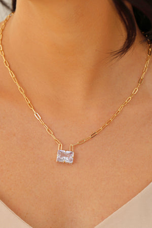 Gargantilha Elos Retângulo Cristal Banhado a Ouro 18K - 45 cm