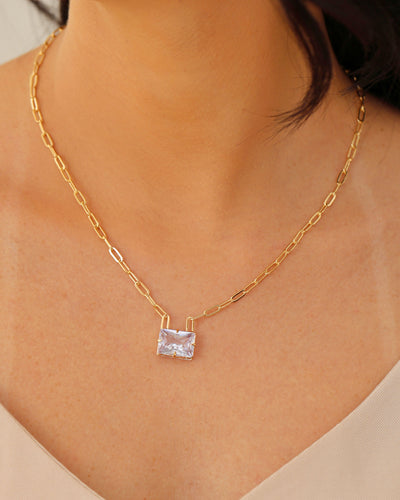 Colar Elos Retângulo Cristal Banhado a Ouro 18K - 45 cm