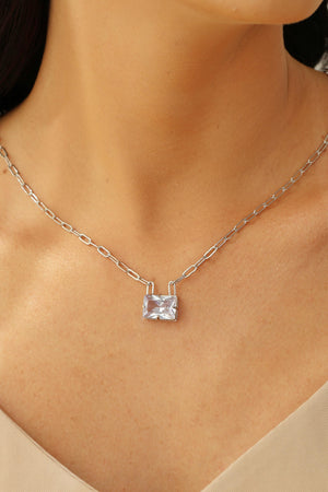 Gargantilha Elos Retângulo Cristal Ródio Branco - 45 cm