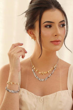 Pulseira Folhas Lisas Ródio Branco