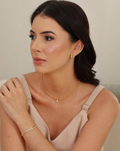 Choker Grumet Gota Cristal Banhado a Ouro 18K - 33 cm