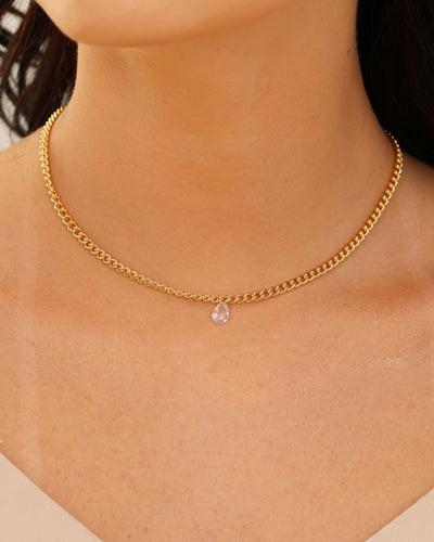 Choker Grumet Gota Cristal Banhado a Ouro 18K - 33 cm