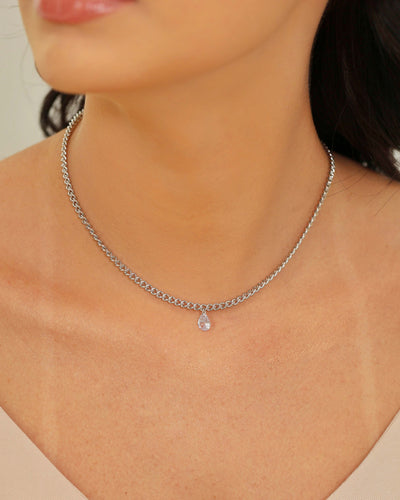 Choker Grumet Gota Cristal Ródio Branco - 33 cm