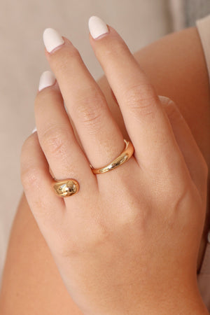 Anel Ajustável Dois Dedos Liso Tamanho Único Banhado a Ouro 18K