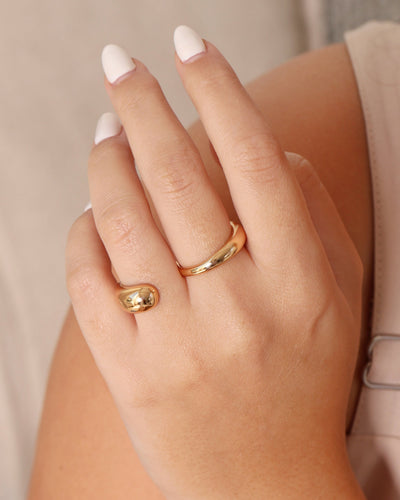 Anel Ajustável Dois Dedos Liso Tamanho Único Banhado a Ouro 18K