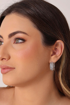 Brinco Argola Detalhado Cravejado Cristal 2.2 cm Ródio Branco