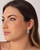 Brinco Argola Detalhado Cravejado Cristal 2.2 cm Ródio Branco