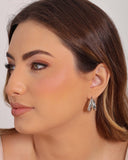 Brinco Argola Filetes Frisada Fecho Italiano 2.4 cm Ródio Branco