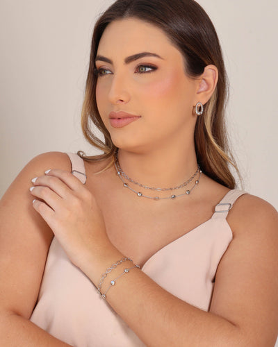 Choker Elos Losango 4 mm Ródio Branco - 35 cm