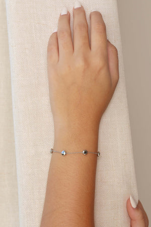 Pulseira Elos Bolas Achatadas Ródio Branco