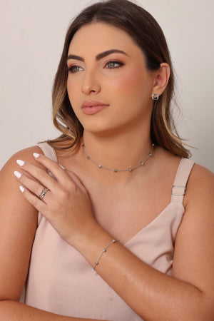 Choker Elos Quadrados Lisos Ródio Branco