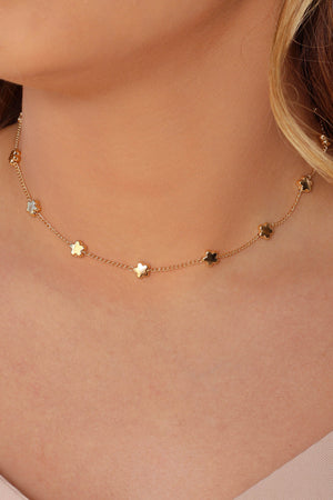 Choker Elos Estrelas Lisas Banhado a Ouro 18K