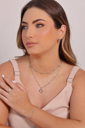 Pulseira Elos Estrelas Lisas Ródio Branco