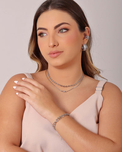 Choker Elos Ponto de Luz Cristal 6 mm Ródio Branco - 35 cm