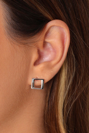 Brinco Quadrado Entrelaçado Ródio Branco