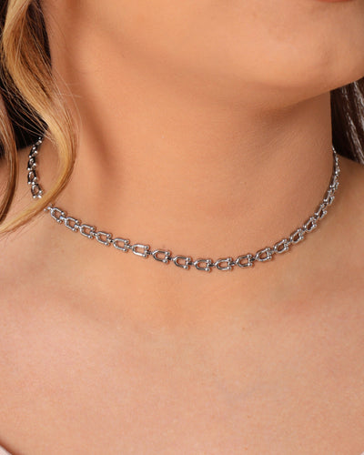Choker Elos em U 5 mm Ródio Branco - 35 cm