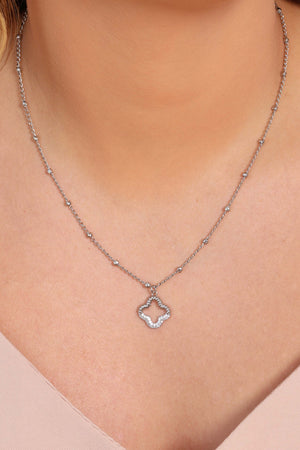 Gargantilha Elos Bolinhas Flor Cravejada Cristal Ródio Branco - 45 cm