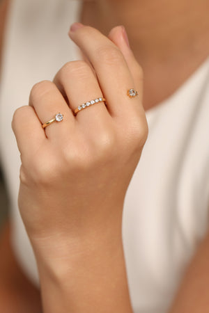 Anel Ajustável Três Dedos Cravejado Cristal Tamanho Único Banhado a Ouro 18K