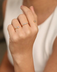 Anel Ajustável Três Dedos Cravejado Cristal Tamanho Único Banhado a Ouro 18K