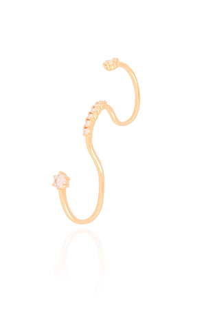 Anel Ajustável Três Dedos Cravejado Cristal Tamanho Único Banhado a Ouro 18K