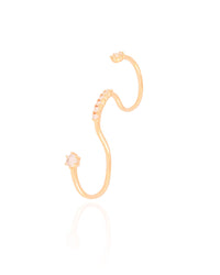 Anel Ajustável Três Dedos Cravejado Cristal Tamanho Único Banhado a Ouro 18K