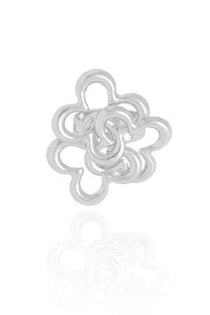 Anel Ajustável Flor Entrelaçada Tamanho G Ródio Branco