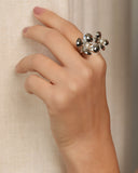 Anel Ajustável Flor Pérola Tamanho G Ródio Branco