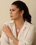 Anel Ajustável Redondo Liso e Espiral Tamanho M Ródio Branco