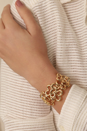 Bracelete Flores Entrelaçadas Banhado a Ouro 18K