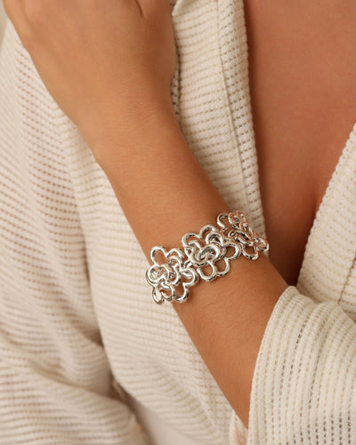 Bracelete Flores Entrelaçadas 3 mm Ródio Branco