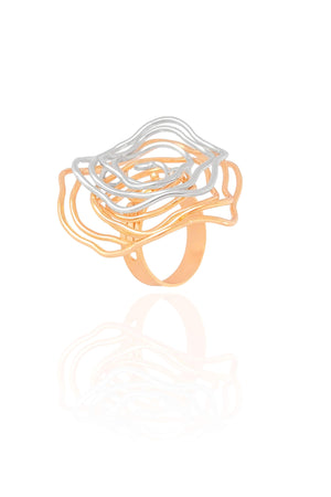 Anel Ajustável Flor Orgânica Mix de Banhos Tamanho G Banhado a Ouro 18K