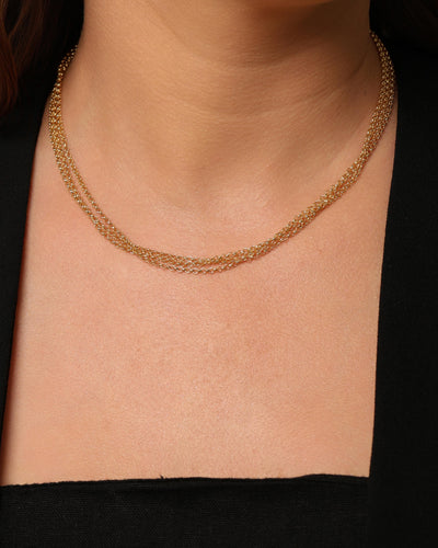 Choker Tripla Elo Português 2 mm Banhado a Ouro 18K - 35 cm